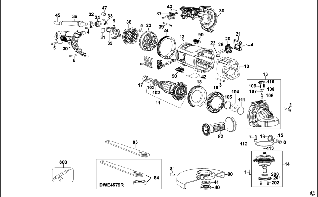 Dewalt DWE4579 Type 1 Angle Grinder Spare Parts