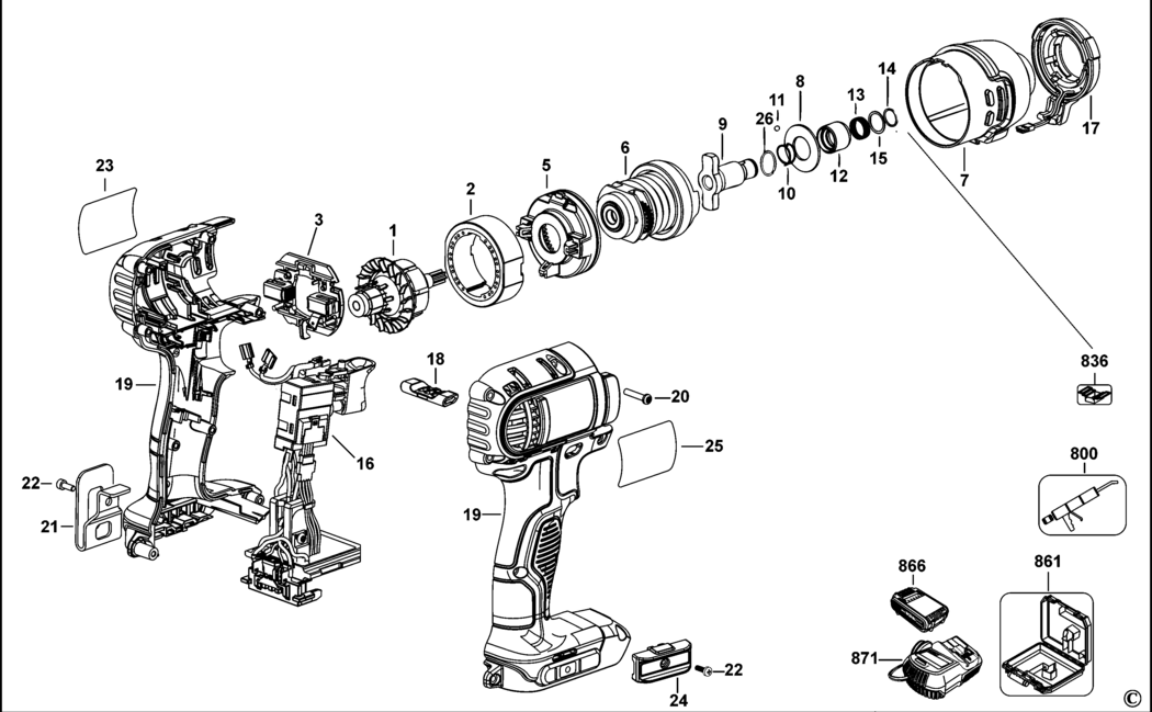 Dewalt DCF835 Type 10 Impact Driver Spare Parts