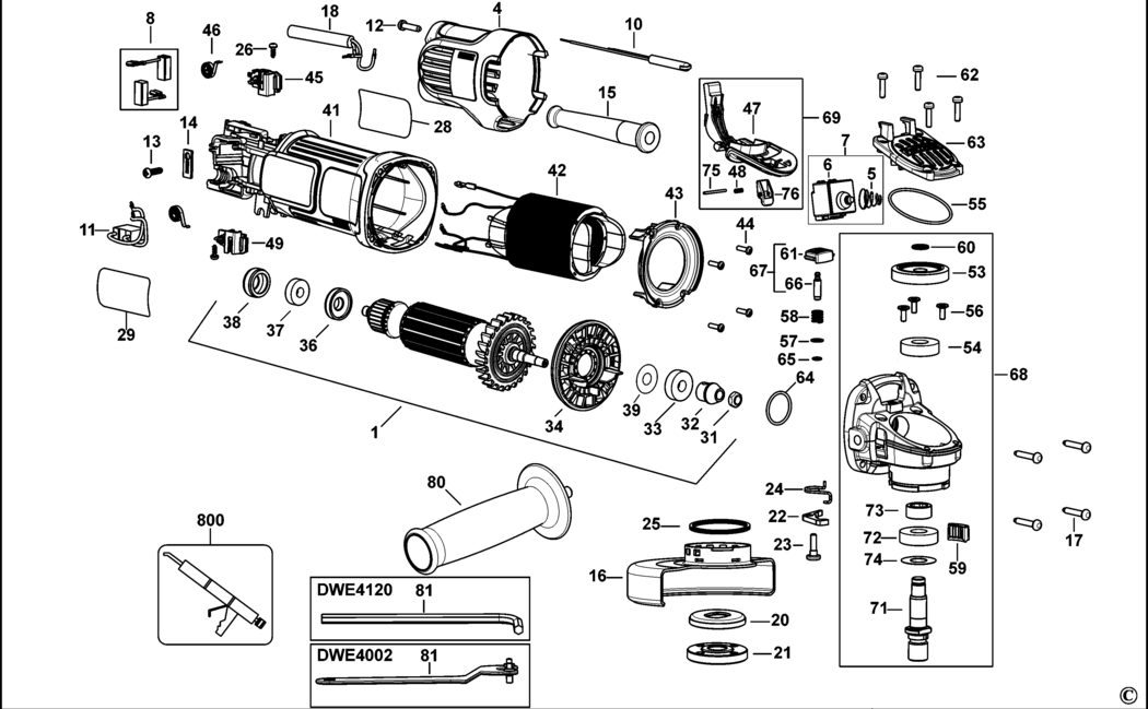 Dewalt DWE4120 Type 1 Small Angle Grinder Spare Parts