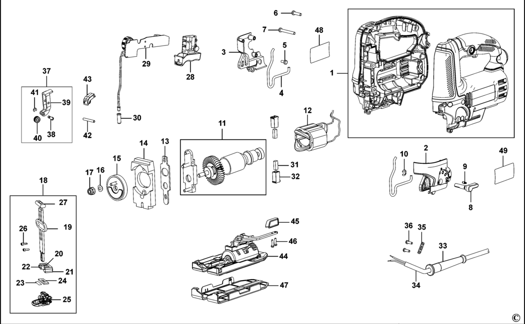 Dewalt DW349 Type 1 Jigsaw Spare Parts