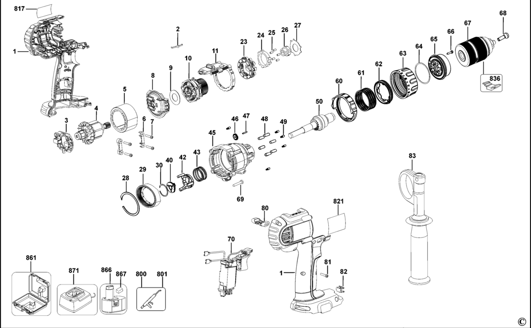 Dewalt DCD920 Type 11 C'less Drill/driver Spare Parts