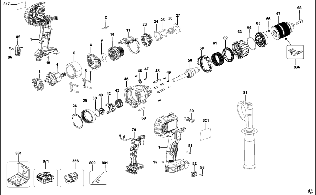 Dewalt DCD931 Type 11 Cordless Drill Spare Parts