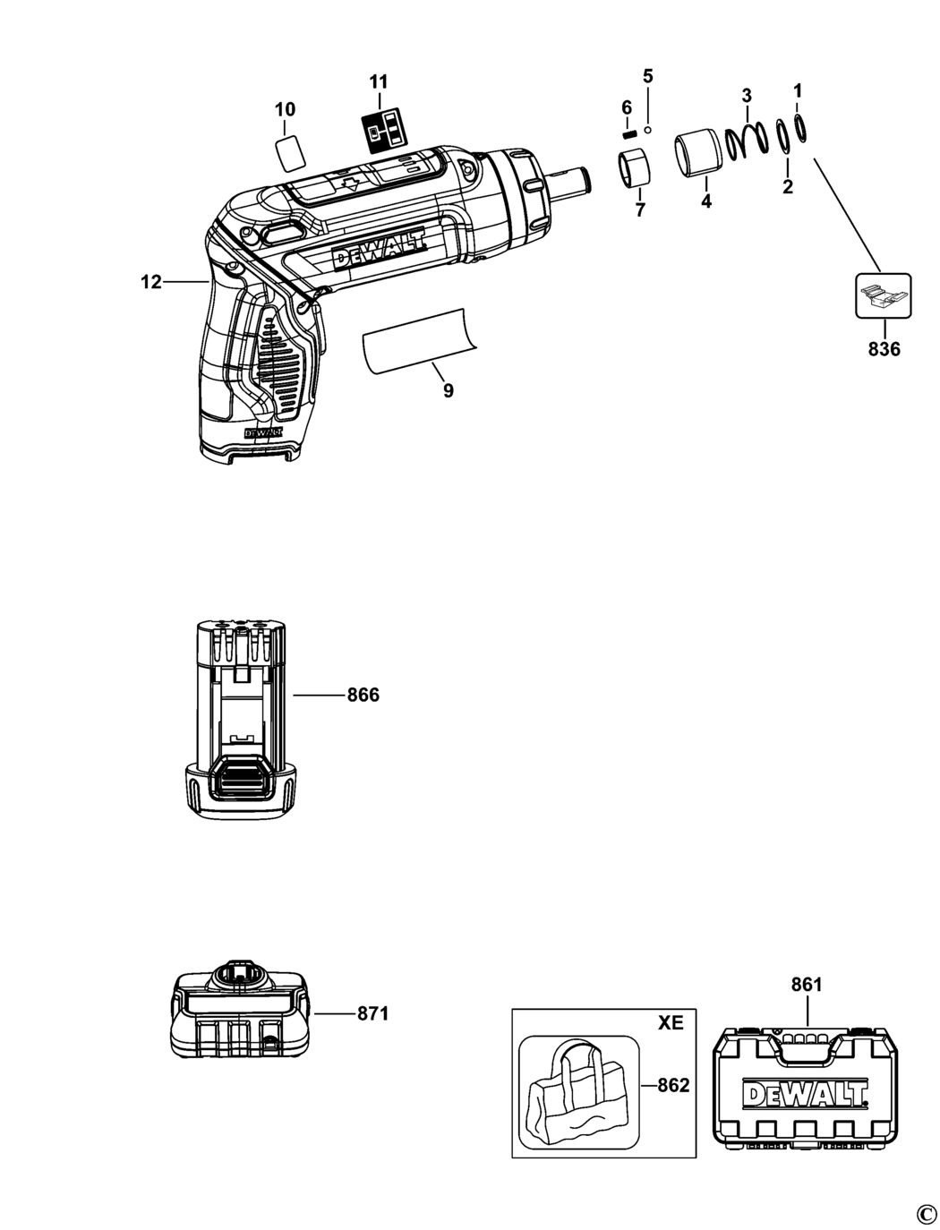 Dewalt DCF680 Type 1 Screwdriver Spare Parts