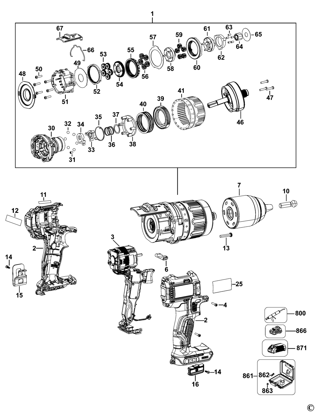 Dewalt DCD795 Type 1 C'less Drill/driver Spare Parts