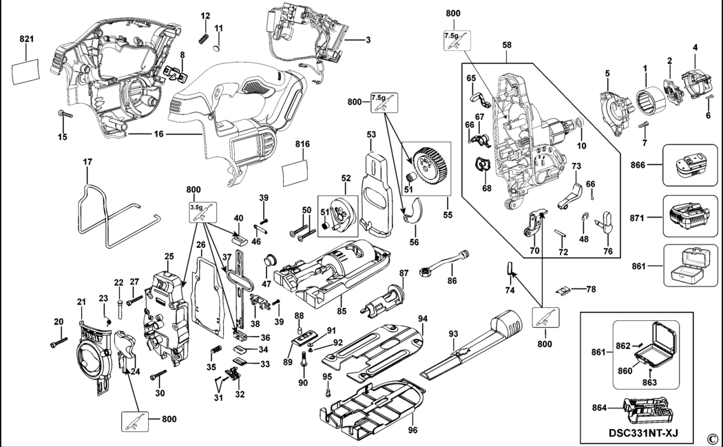 Dewalt DCS332 Type 2 Cordless Jigsaw Spare Parts