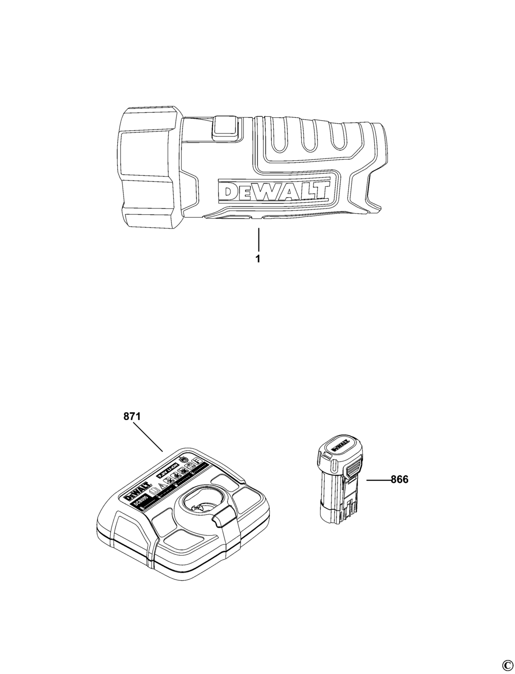 Dewalt DCL023N Type 1 Cordless Torch Spare Parts