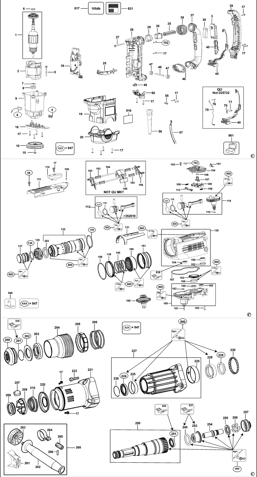 Dewalt D25722K Type 1 Rotary Hammer Spare Parts