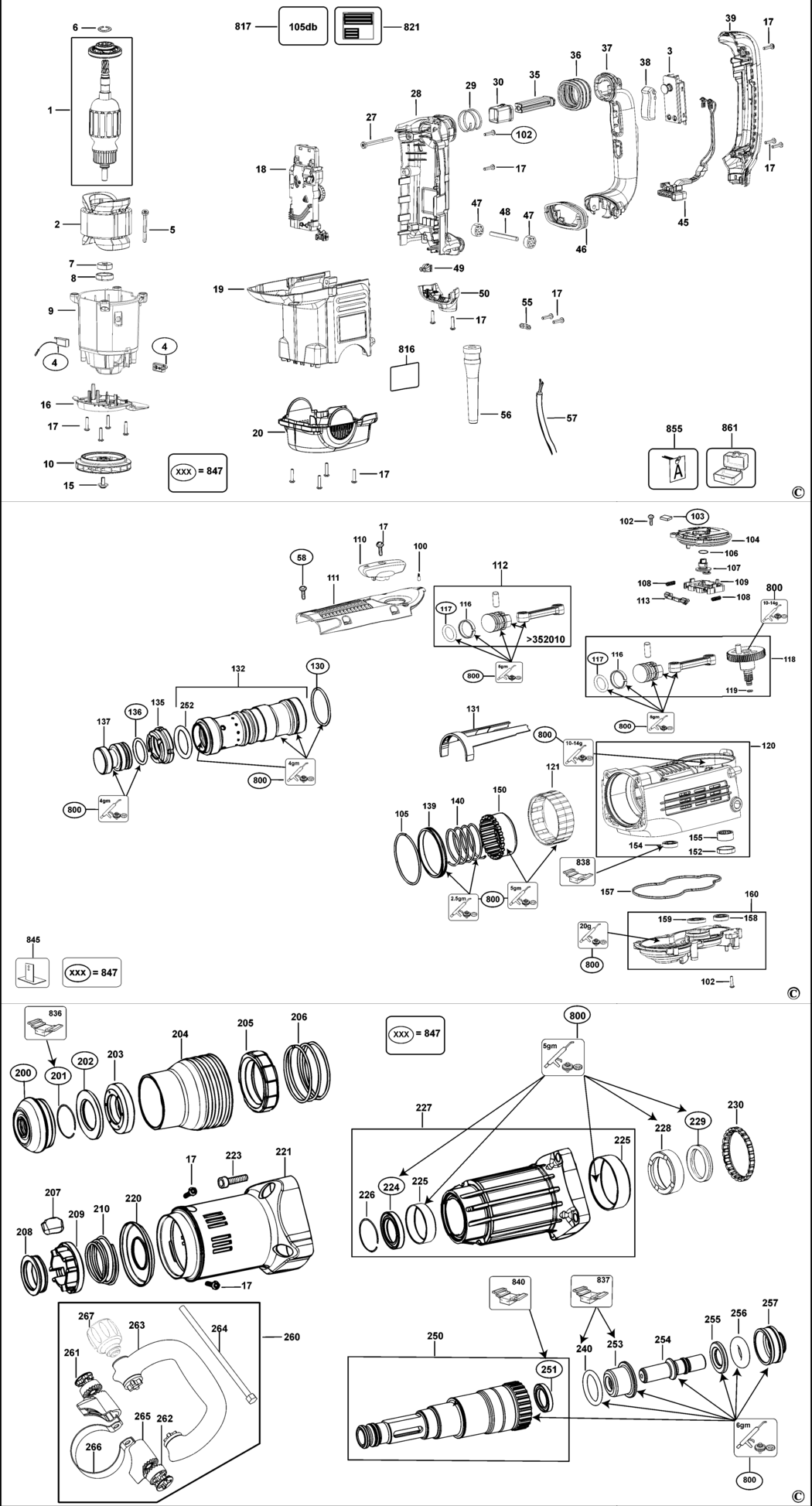 Dewalt D25871K Type 1 Rotary Hammer Spare Parts