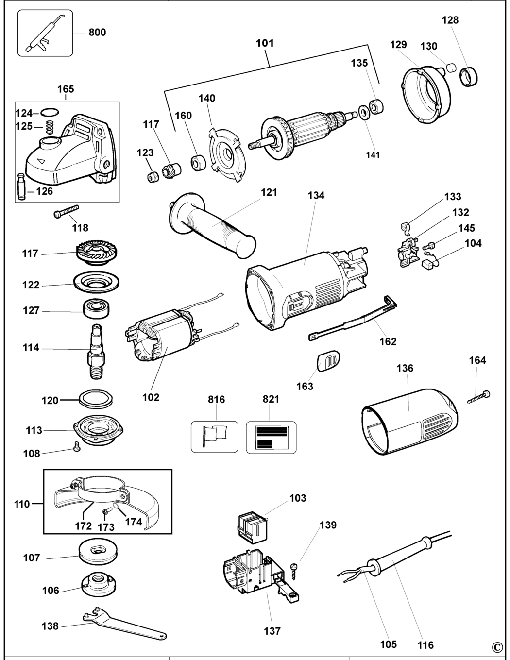 Dewalt DWE4010 Type 1 Small Angle Grinder Spare Parts