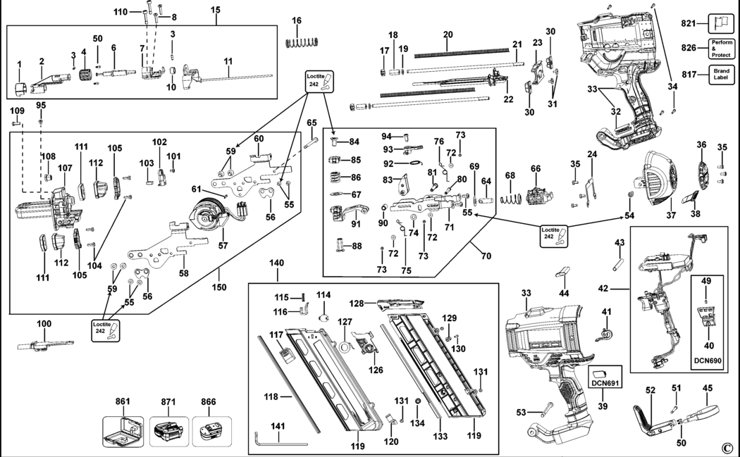 Dewalt DCN691 Type 1 Cordless Nailer Spare Parts