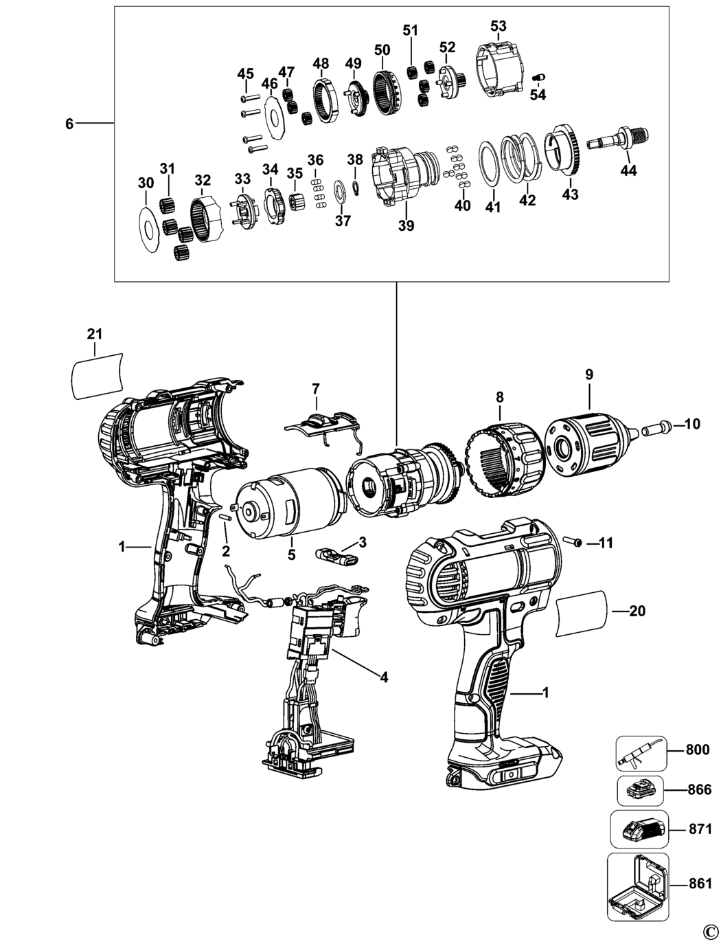 Dewalt DCD734 Type 1 Cordless Drill Spare Parts