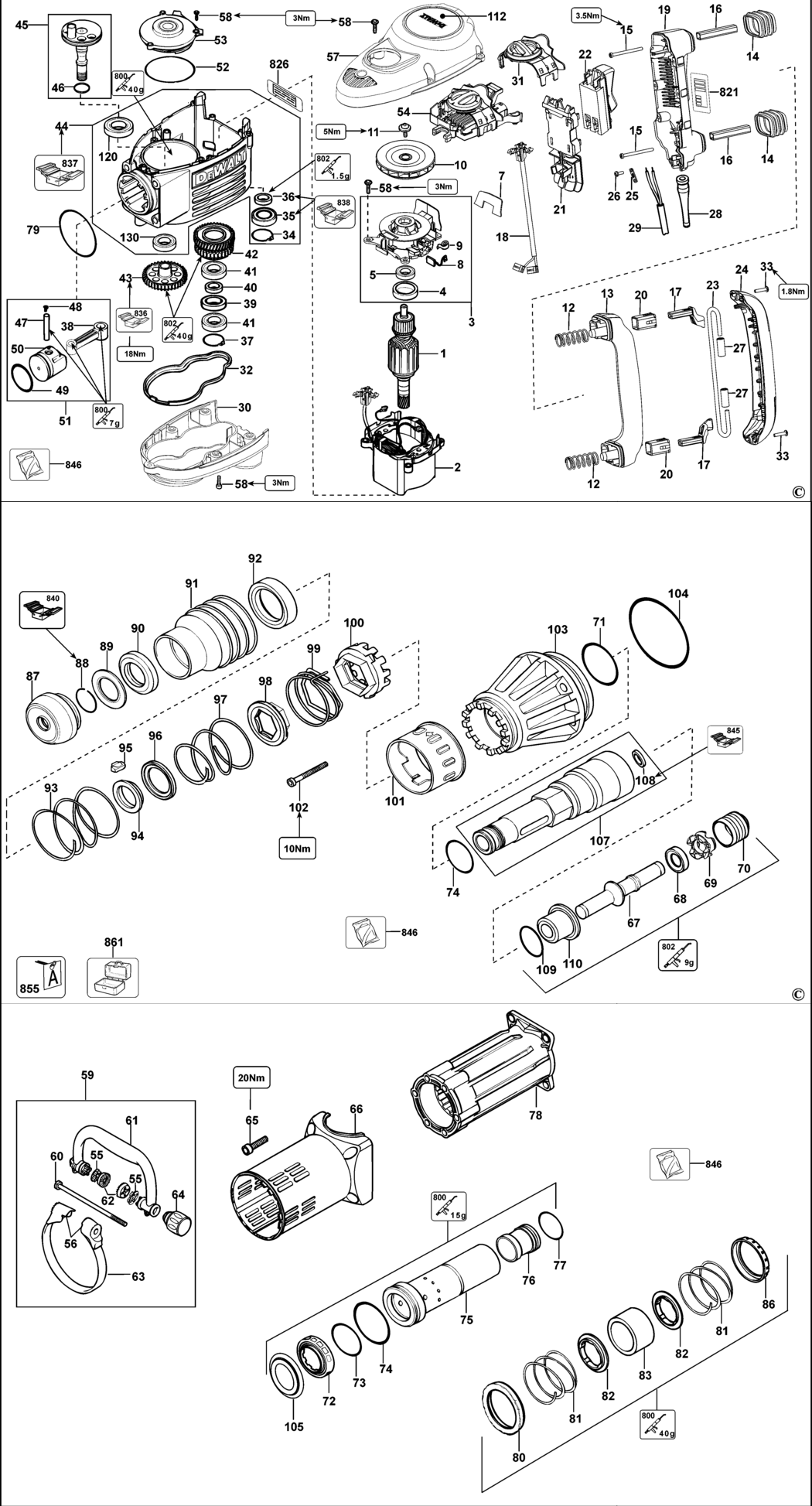 Dewalt D25902K Type 1 Demolition Hammer Spare Parts