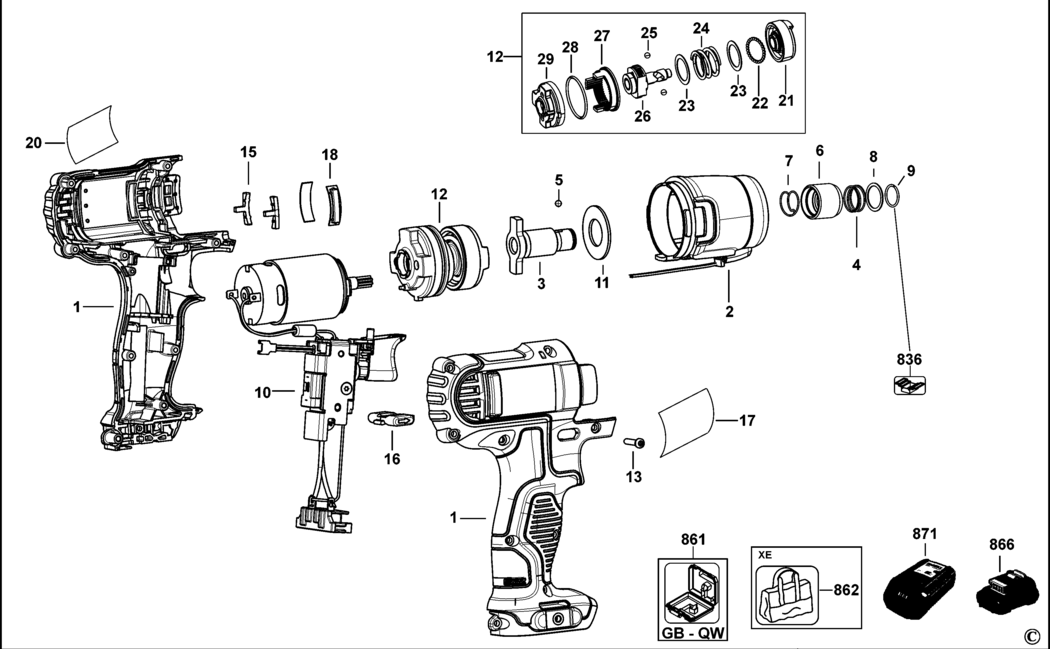 Dewalt DCF815 Type 3 Impact Driver Spare Parts
