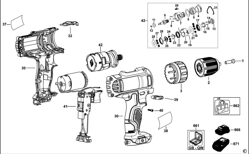 Dewalt DCD710 Type 4 Cordless Drill Spare Parts