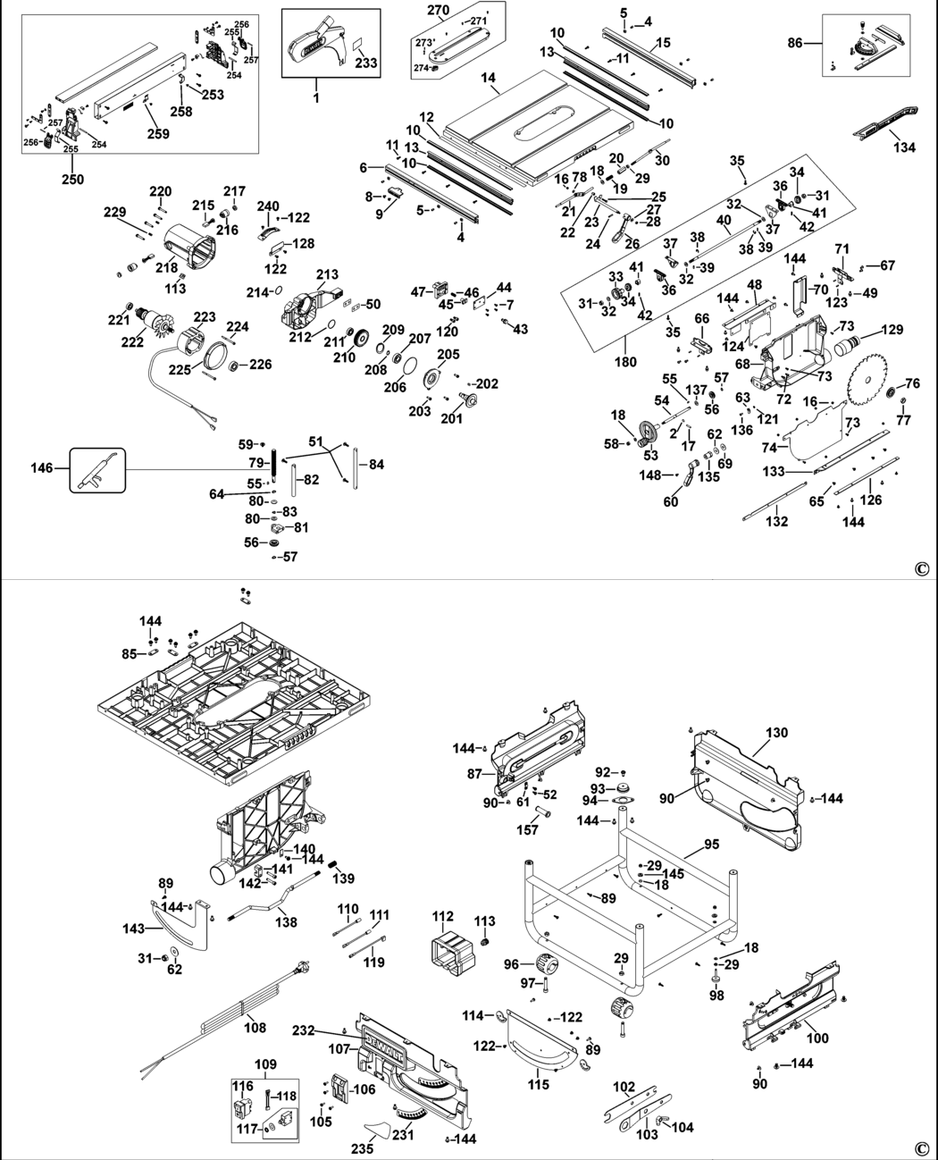 Dewalt DW745 Type 4 Table Saw Spare Parts