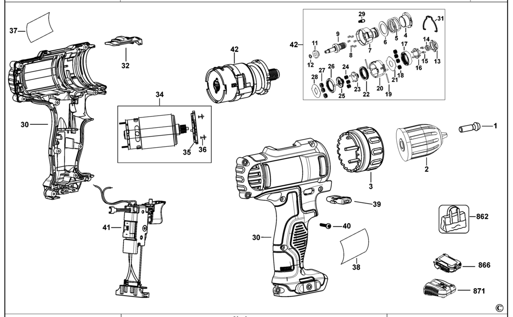 Dewalt DCD700 Type 4 Cordless Drill Spare Parts