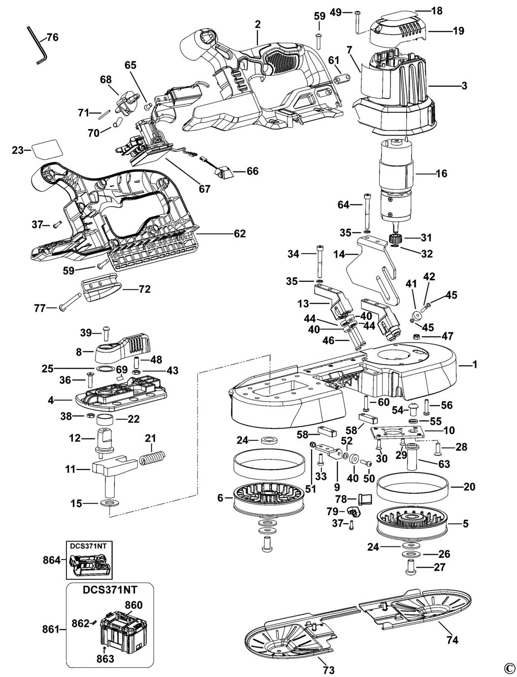 Dewalt DCS371 Type 1 Bandsaw Spare Parts