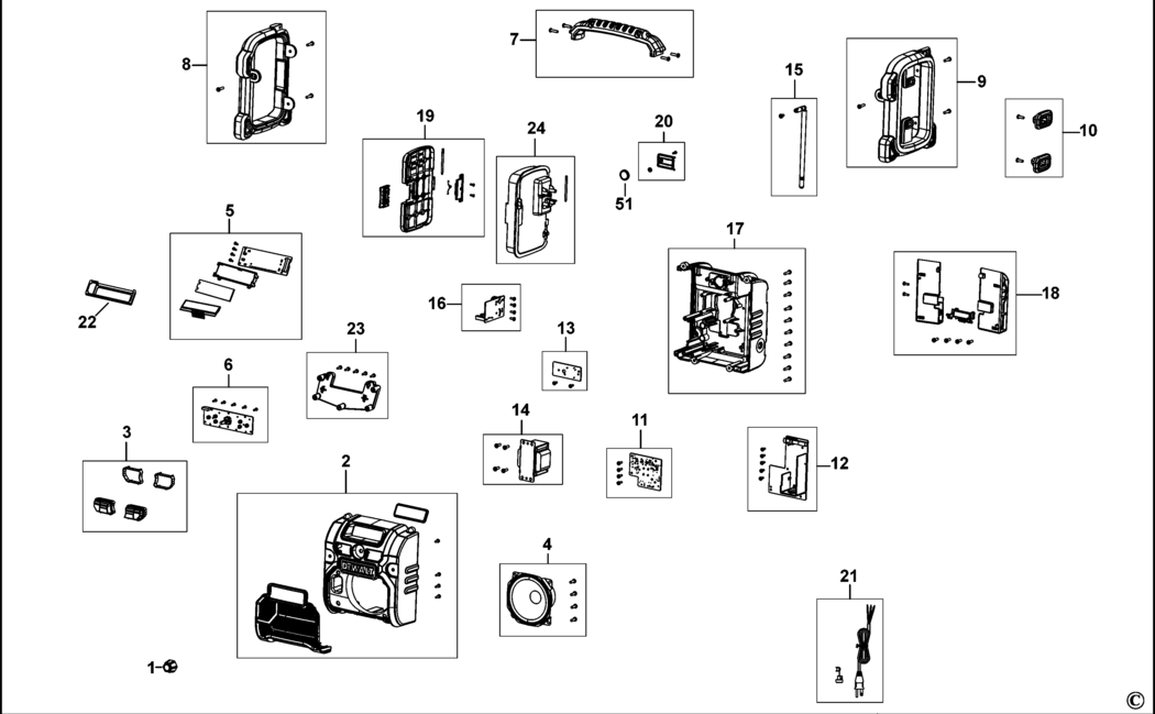 Dewalt DCR020 Type 1 Site Radio Spare Parts