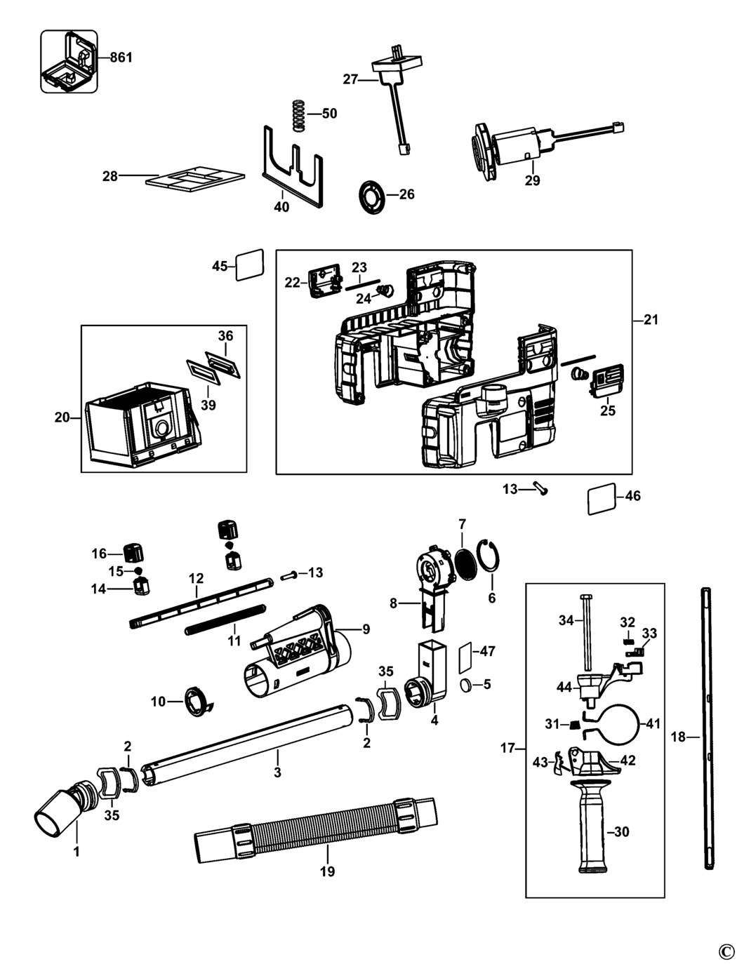 Dewalt D25302DH Type 2 Vacuum Extractor Spare Parts