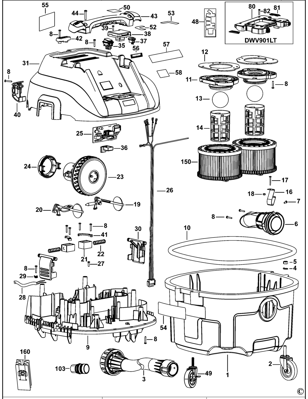 Dewalt DWV901L Type 1 Vacuum Extractor Spare Parts