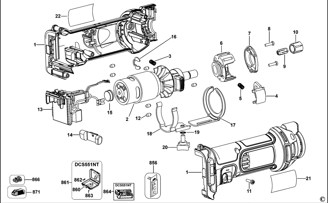 Dewalt DCS551 Type 1 Cut Out Tool Spare Parts