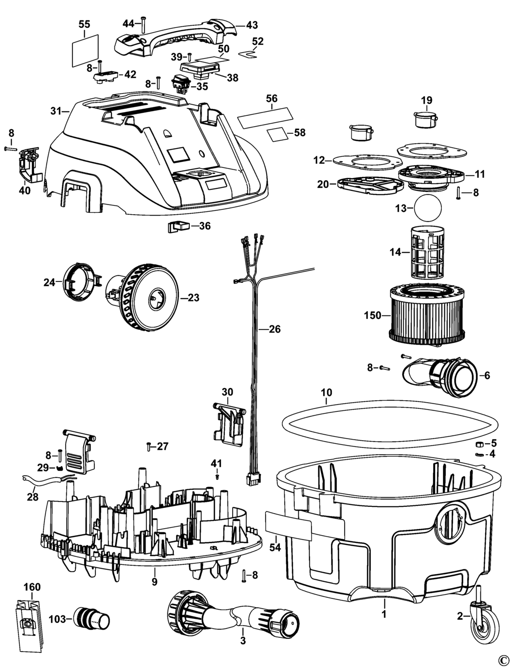 Dewalt DWV900L Type 1 Vacuum Extractor Spare Parts