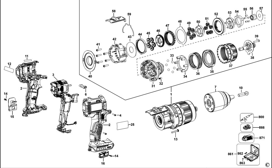 Dewalt DCD732 Type 10 Cordless Drill Spare Parts