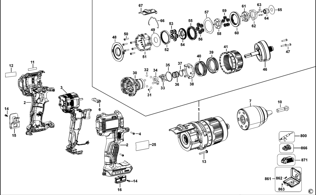 Dewalt DCD737 Type 10 Cordless Drill Spare Parts