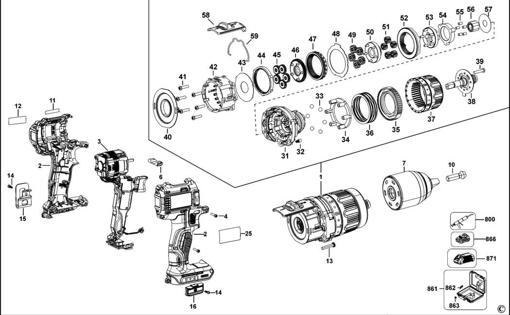 Dewalt DCD790 Type 10 Cordless Drill 18v Li-ion Spare Parts