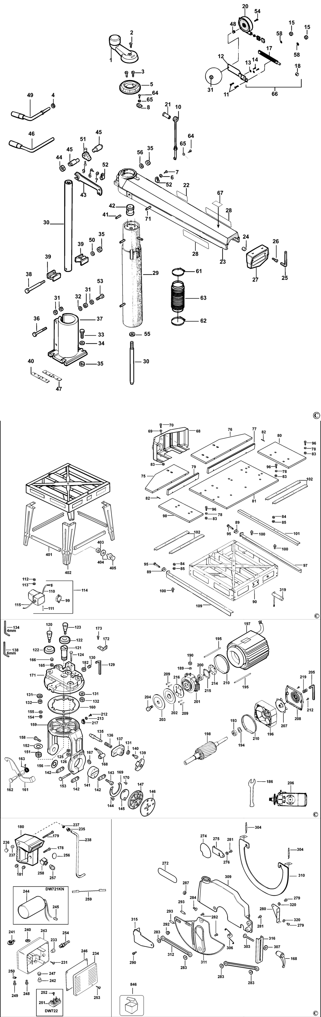 Dewalt DW721KN Type 3 Radial Arm Saw Spare Parts