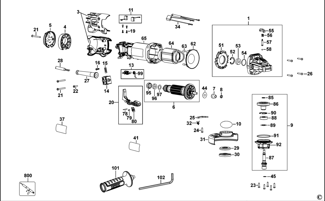 Dewalt DWE4203 Type 1 Small Angle Grinder Spare Parts