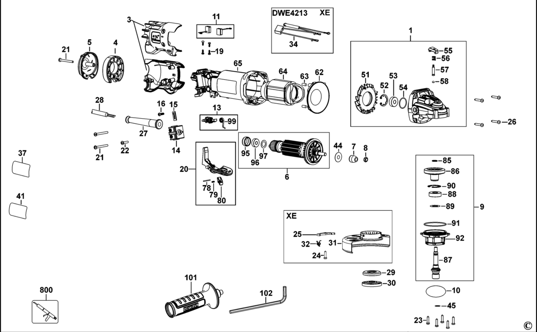 Dewalt DWE4213 Type 1 Small Angle Grinder Spare Parts