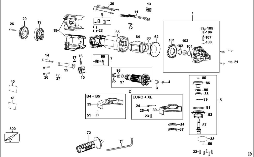 Dewalt DWE4215 Type 1 Small Angle Grinder Spare Parts