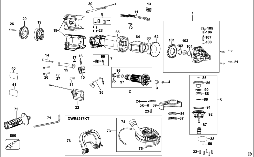 Dewalt DWE4217 Type 1 Small Angle Grinder Spare Parts