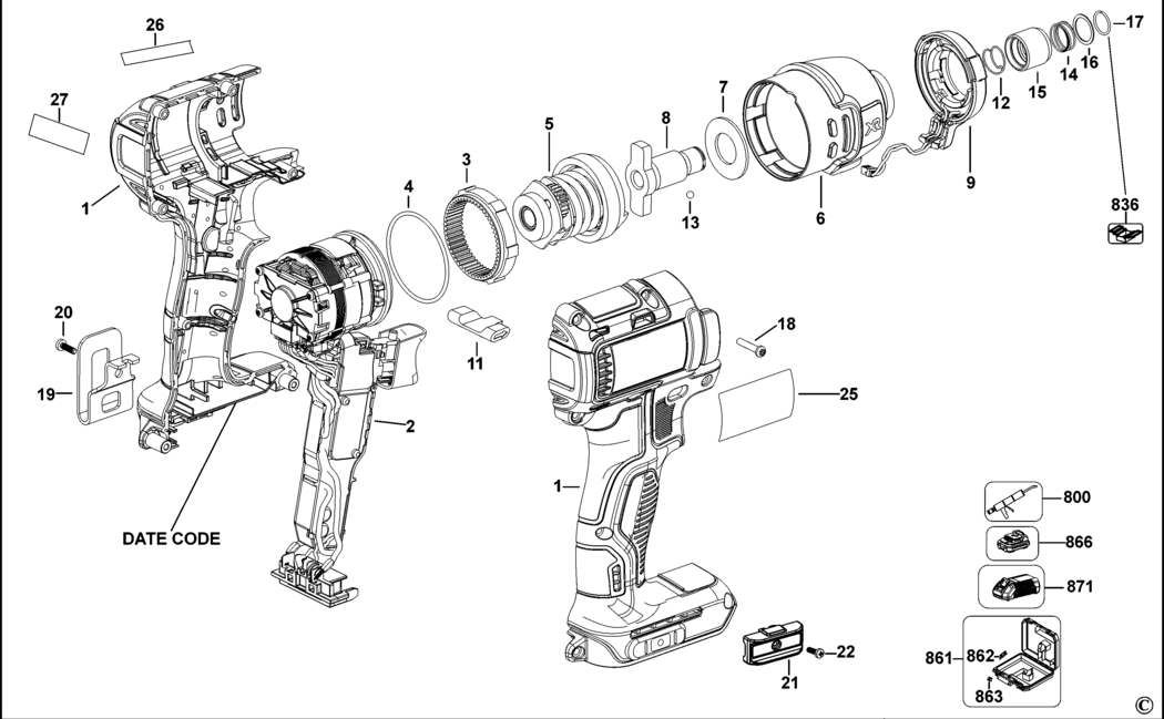 Dewalt DCF836 Type 10 Impact Driver Spare Parts