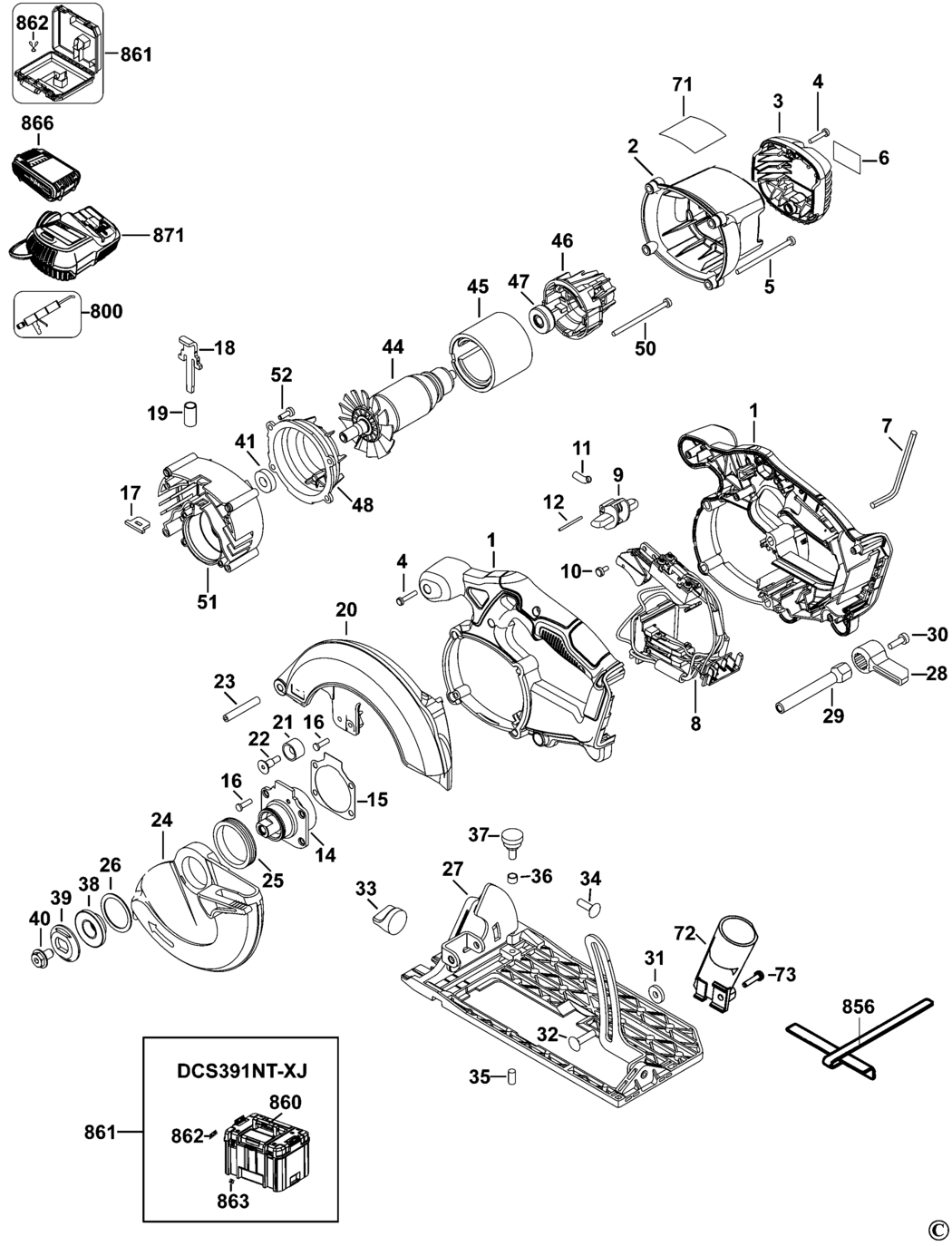 Dewalt DCS391 Type 10 Cordless Circular Saw Spare Parts