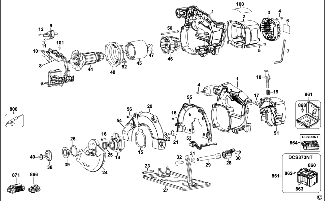 Dewalt DCS373 Type 2 Cordless Circular Saw Spare Parts