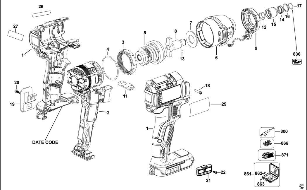 Dewalt DCF836 Type 2 Impact Driver Spare Parts