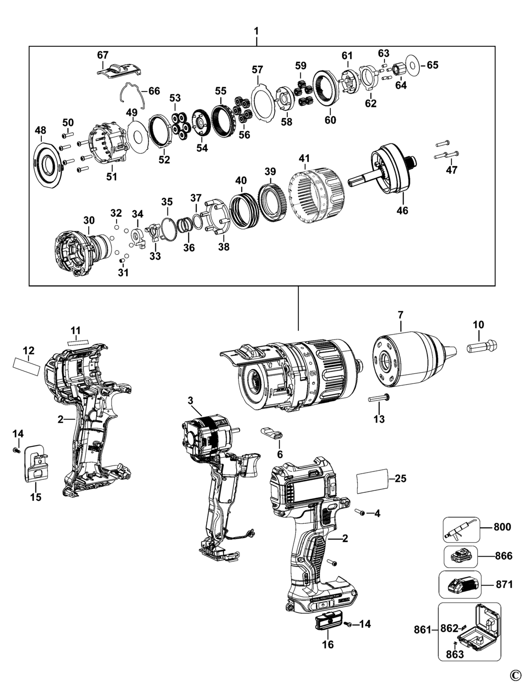 Dewalt DCD737 Type 2 Cordless Drill Spare Parts