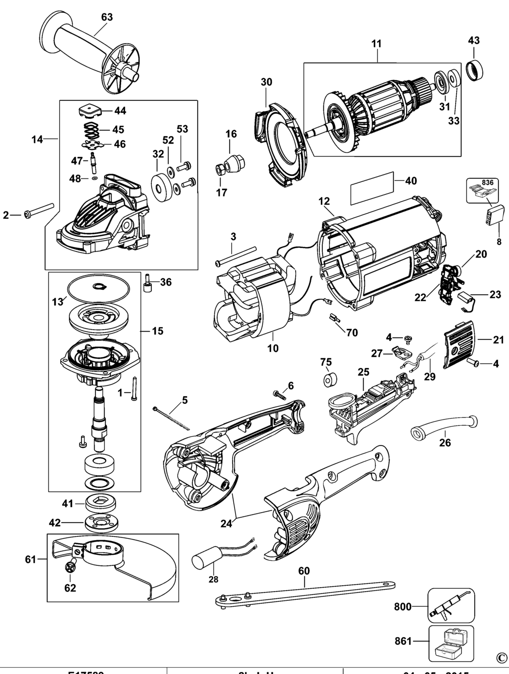 Dewalt DWE492S Type 1 Angle Grinder Spare Parts