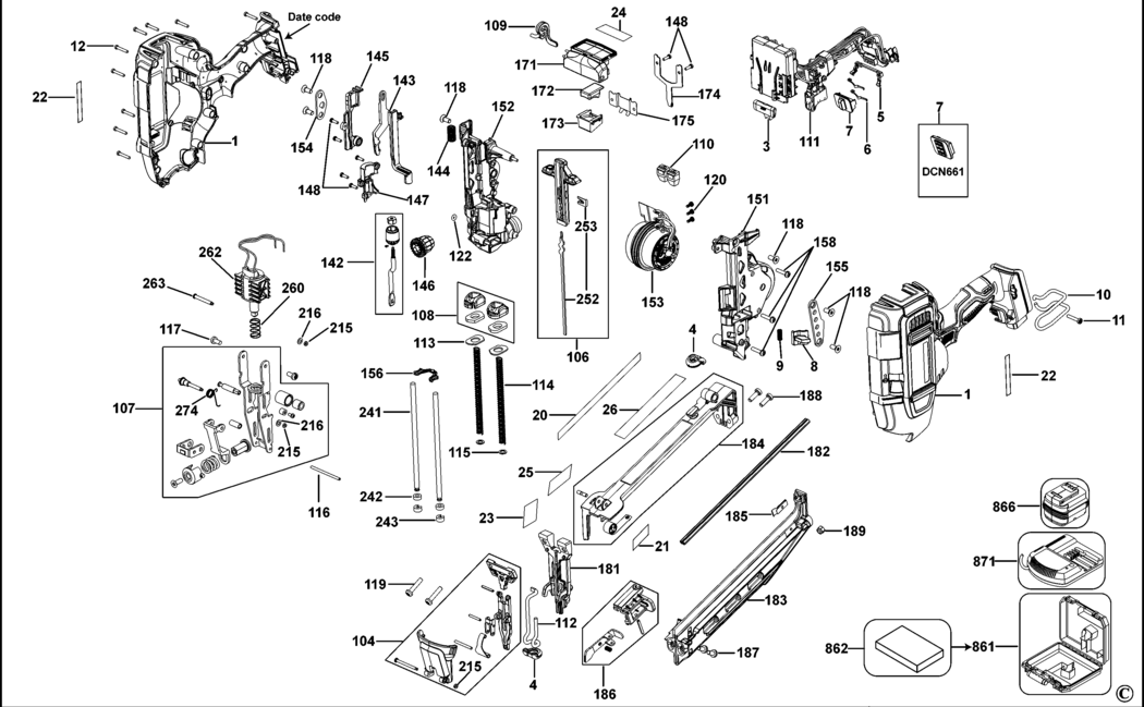 Dewalt DCN660 Type 1 Finish Nailer 16 Gauge Spare Parts