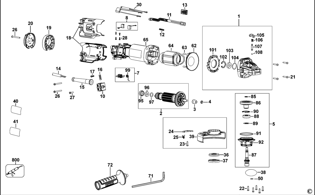 Dewalt DWE4235 Type 1 Small Angle Grinder Spare Parts