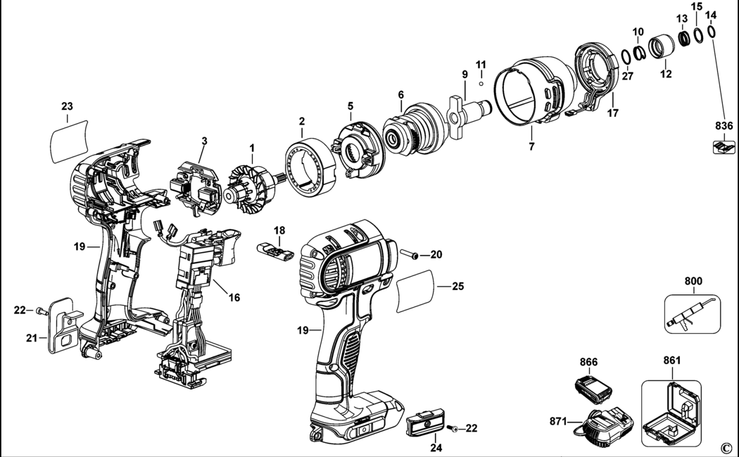 Dewalt DCF835 Type 2 Impact Driver Spare Parts