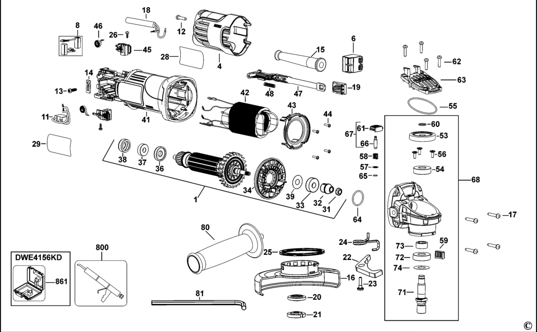 Dewalt DWE4156 Type 1 Small Angle Grinder Spare Parts