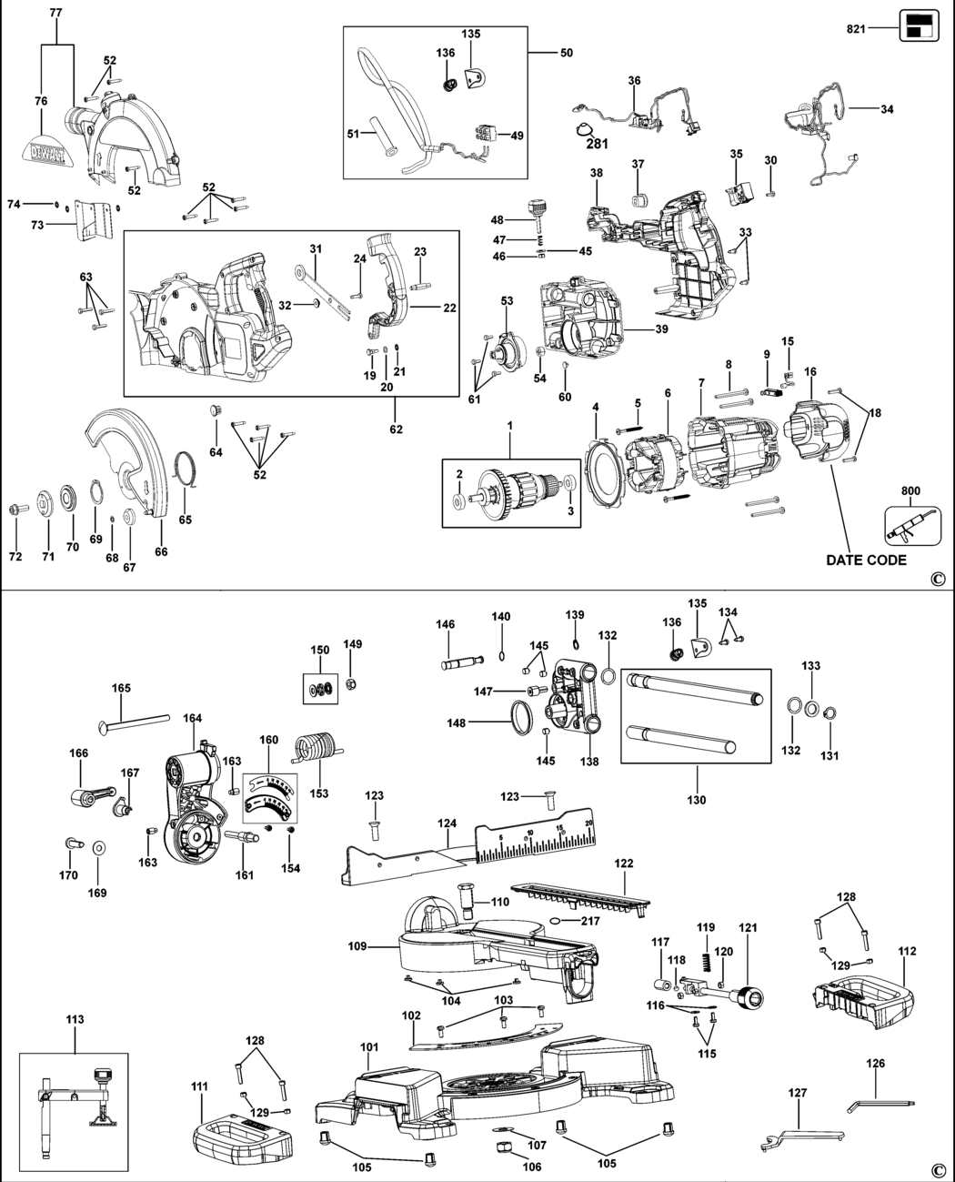 Dewalt DWS774 Type 1 Mitre Saw Spare Parts