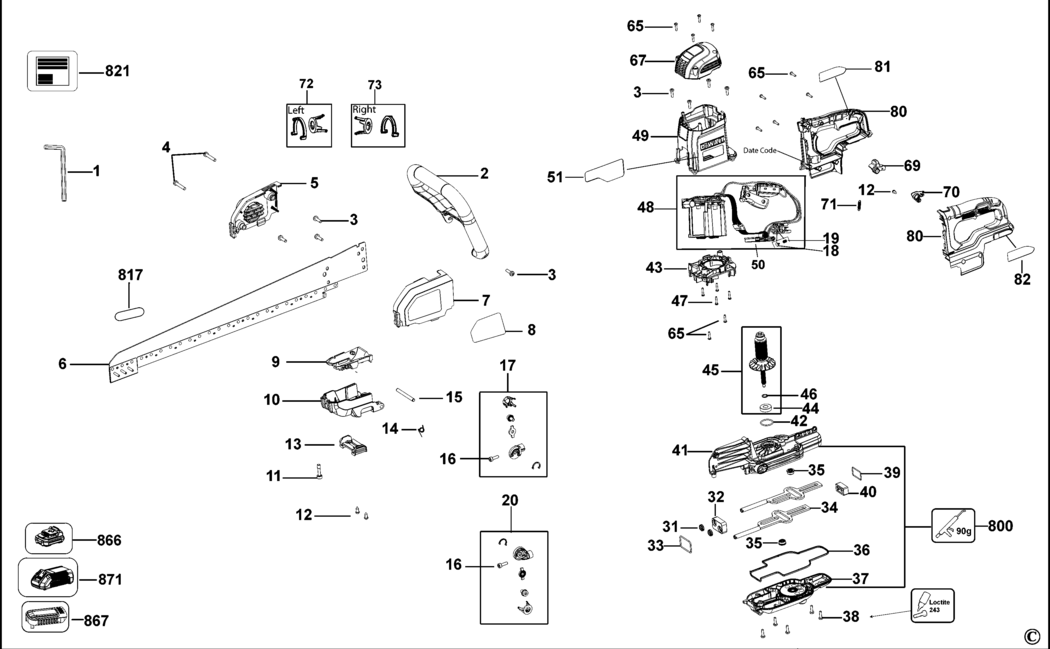 Dewalt DCS397 Type 1 Universal Saw Spare Parts