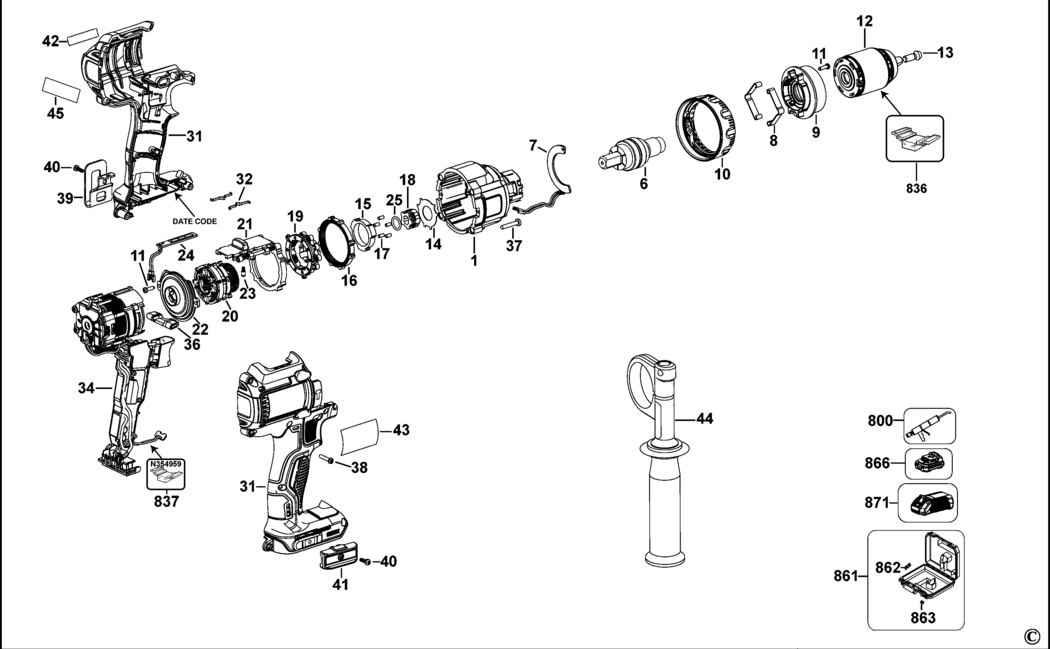 Dewalt DCD990 Type 10 Cordless Drill Spare Parts