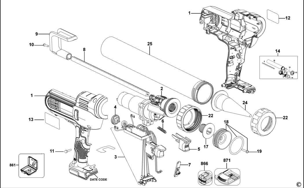 Dewalt DCE580D1 Type 1 Caulk Gun Spare Parts