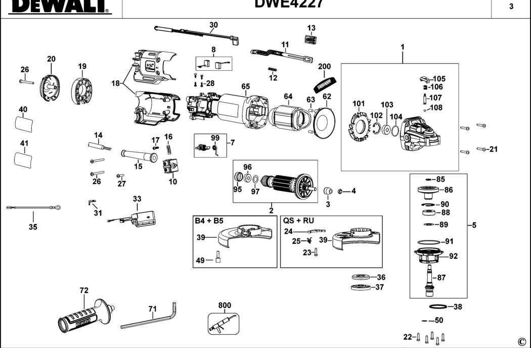 Dewalt DWE4227 Type 3 Small Angle Grinder Spare Parts