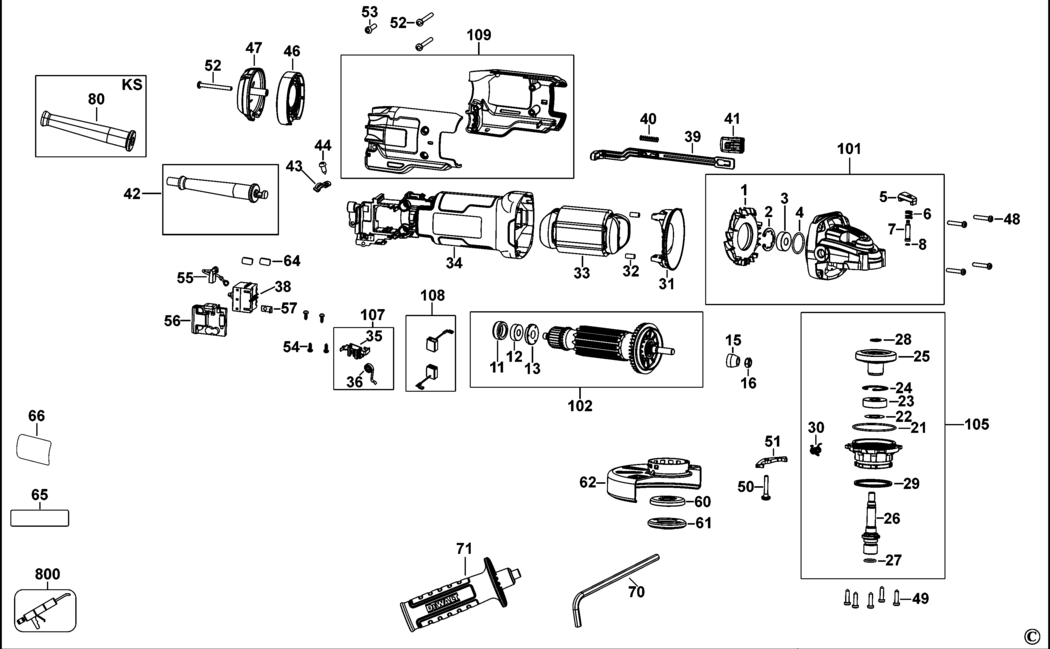 Dewalt DWE4238 Type 1 Small Angle Grinder Spare Parts